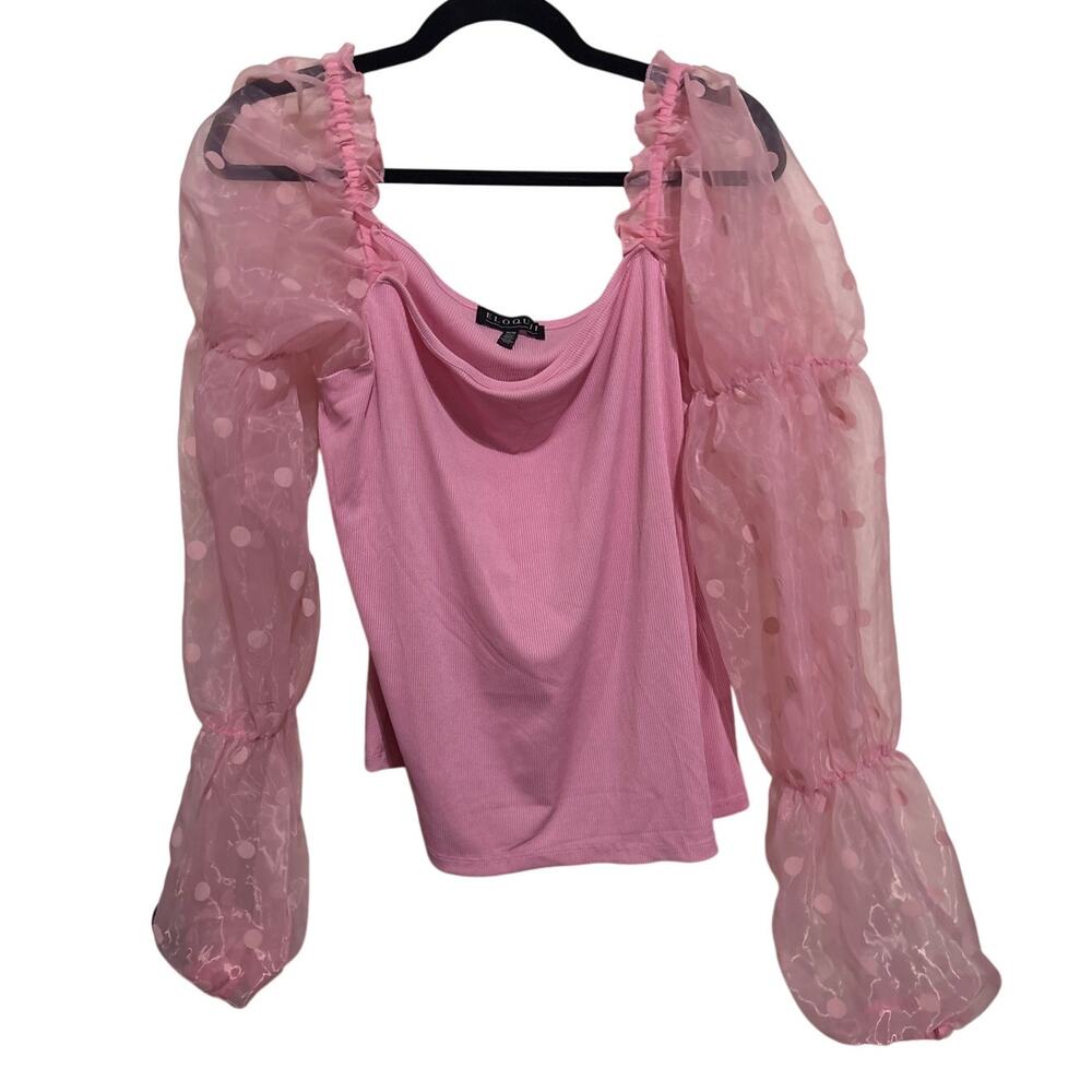 Eloquii Pink Sheer Polka Dot Luff Sleeves Blouse 18/20 - Picture 2 of 4